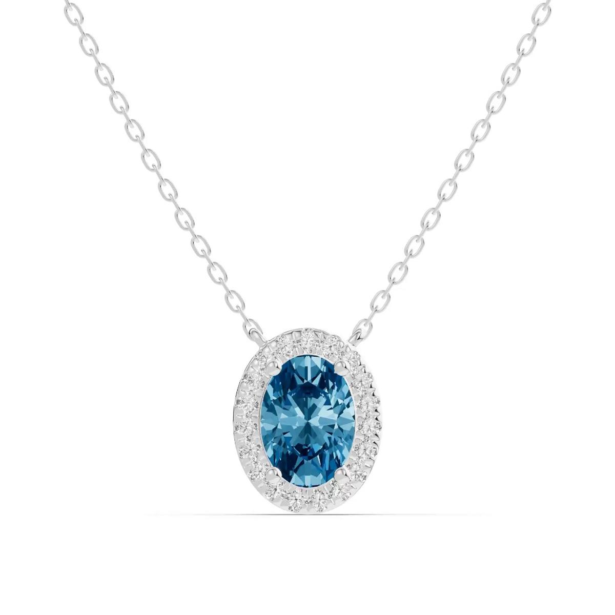 360 degree view of Oval Blue Topaz Lab Diamond Halo Pendant