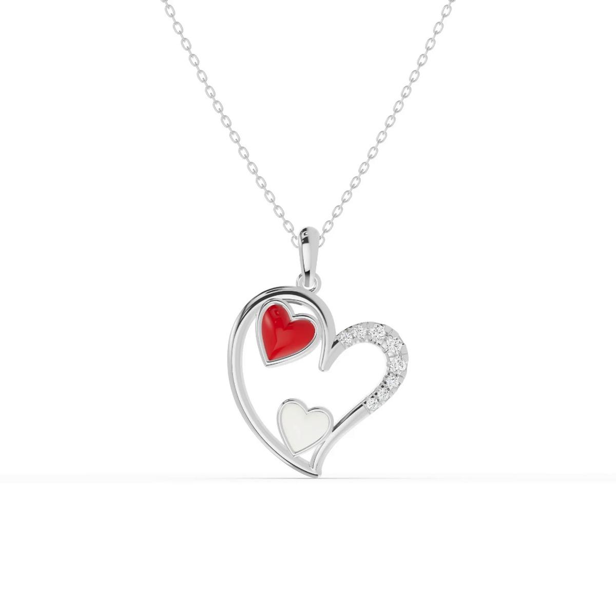 360 degree view of Duet Lab Pavé Heart Necklace – Red & White