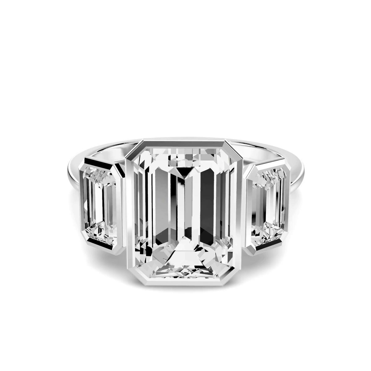360 degree view of Montero Emerald-Cut Bezel Three-Stone Lab Diamond Engagement Ring (1.00 ct. tw.)