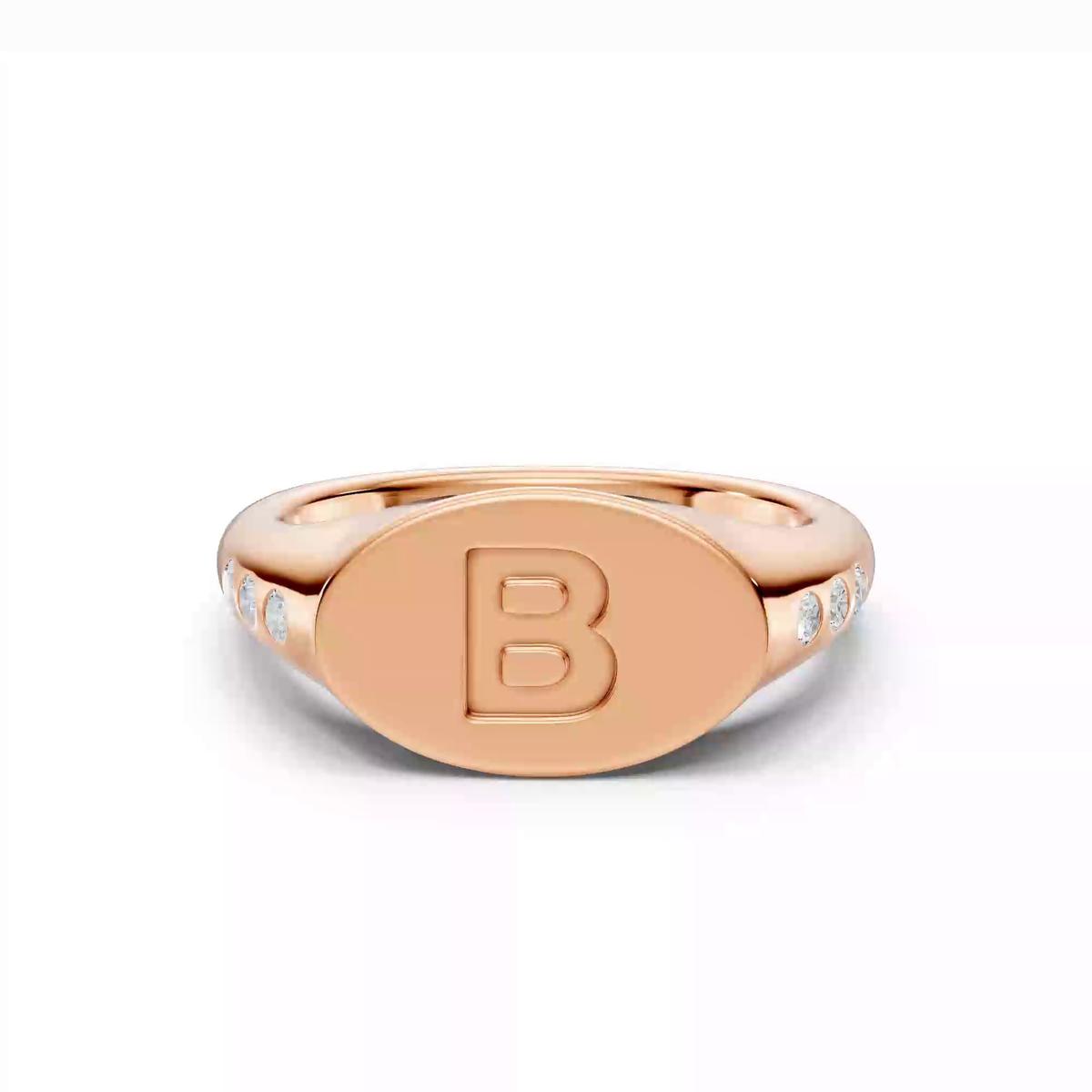 360 degree view of Initial Signet Diamond Accent Ring - B
