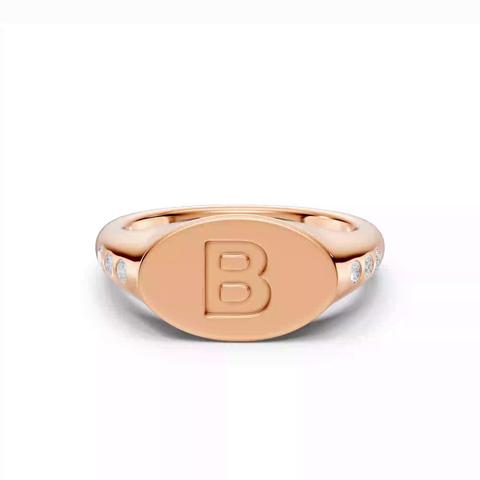 360 degree view of Initial Signet Diamond Accent Ring - B