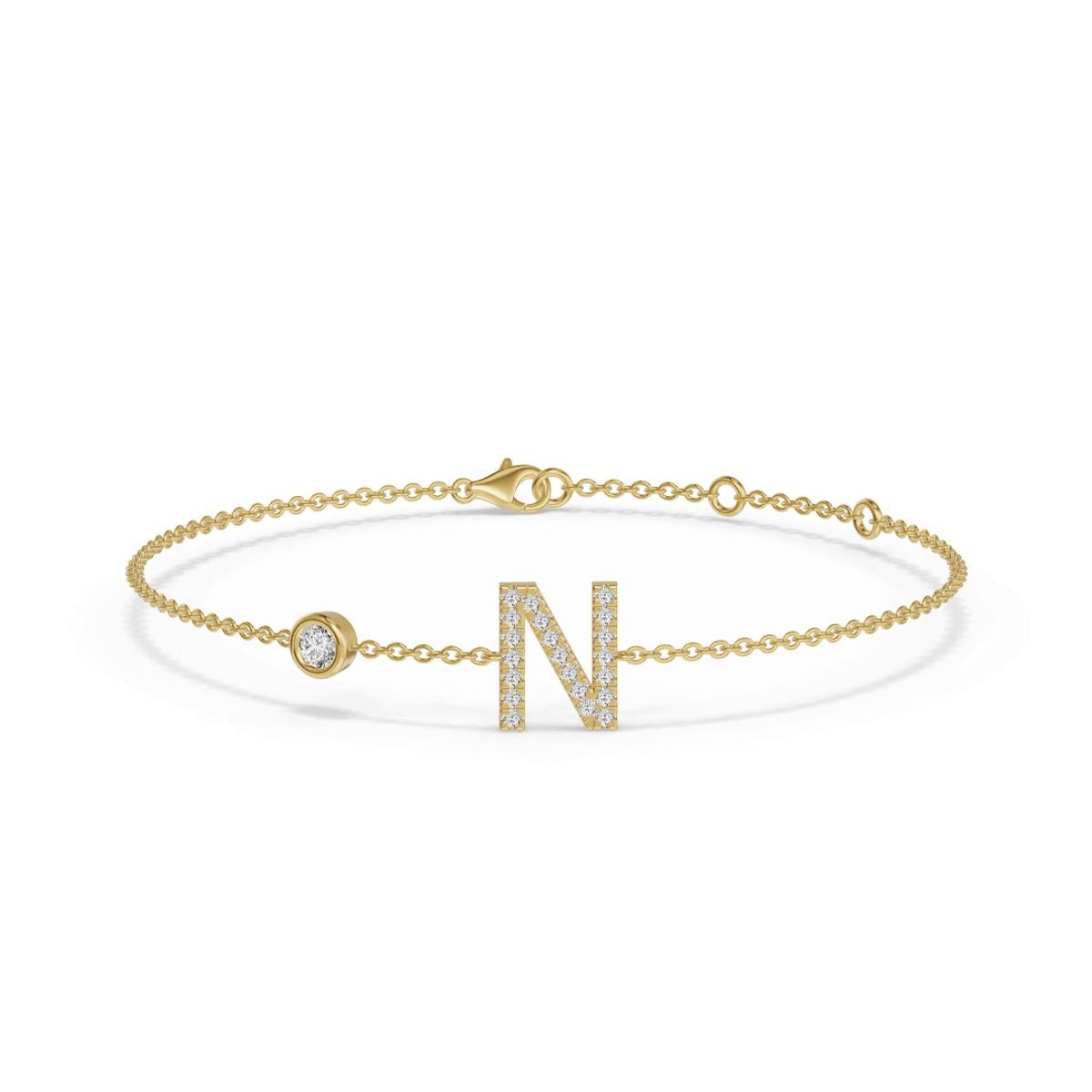 360 degree view of Bezel Lab Diamond Pavé Initial Bracelet - N