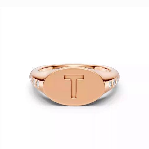 360 degree view of Initial Signet Diamond Accent Ring - T