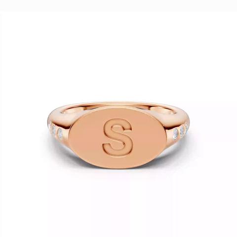 360 degree view of Initial Signet Lab Diamond Accent Ring - S