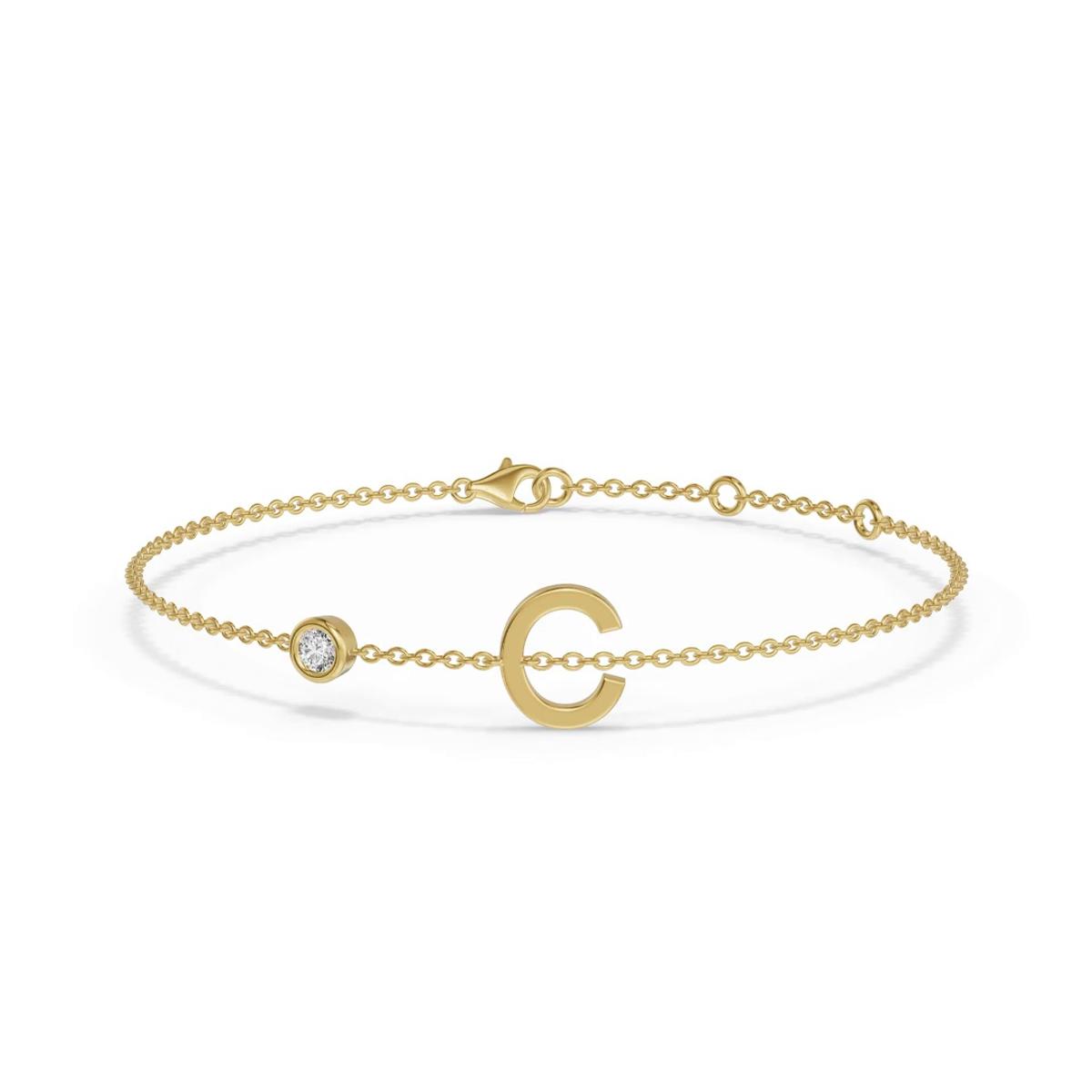 360 degree view of Bezel Lab Diamond Gold Initial Bracelet - C