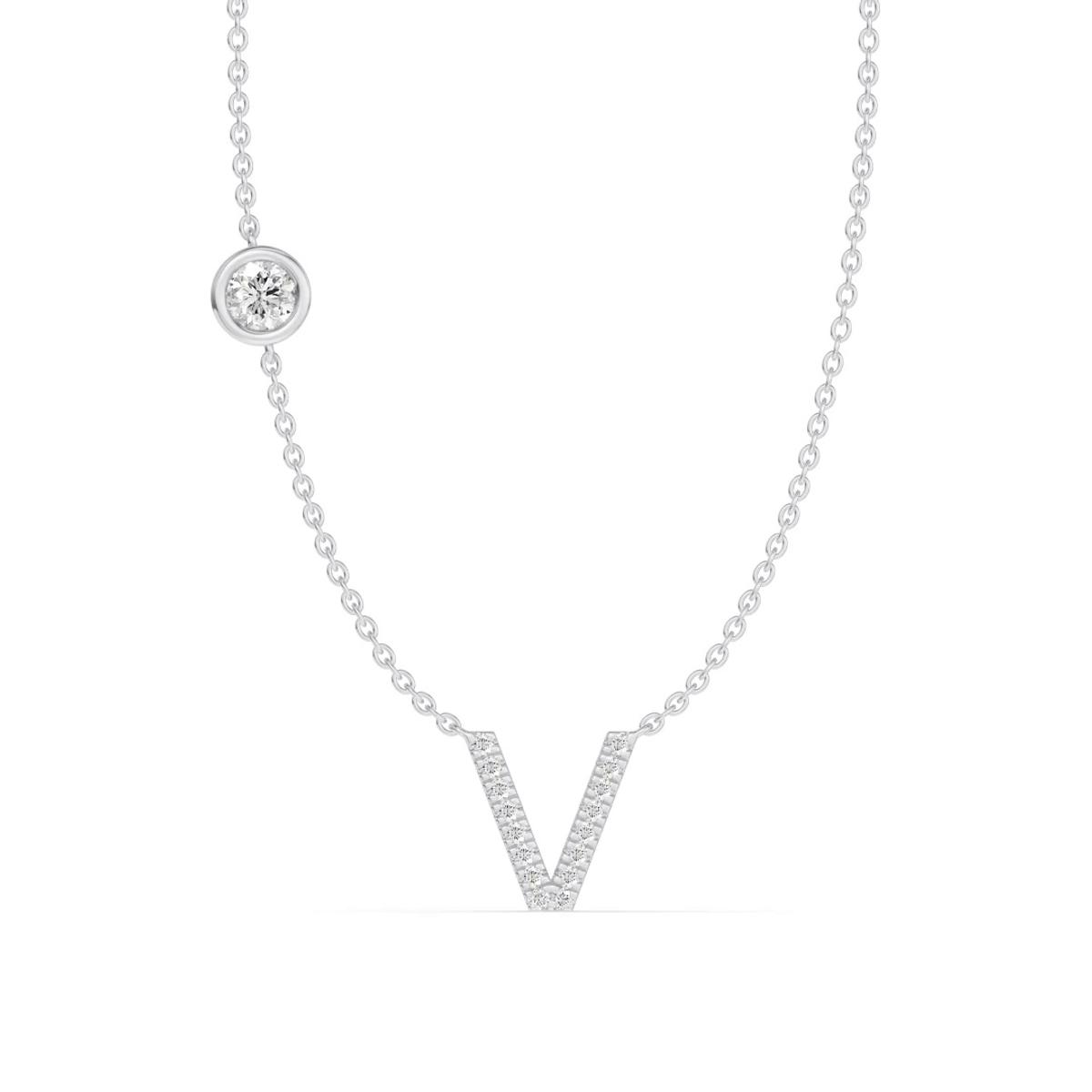 360 degree view of Bezel Lab Diamond Pavé Initial Necklace - V