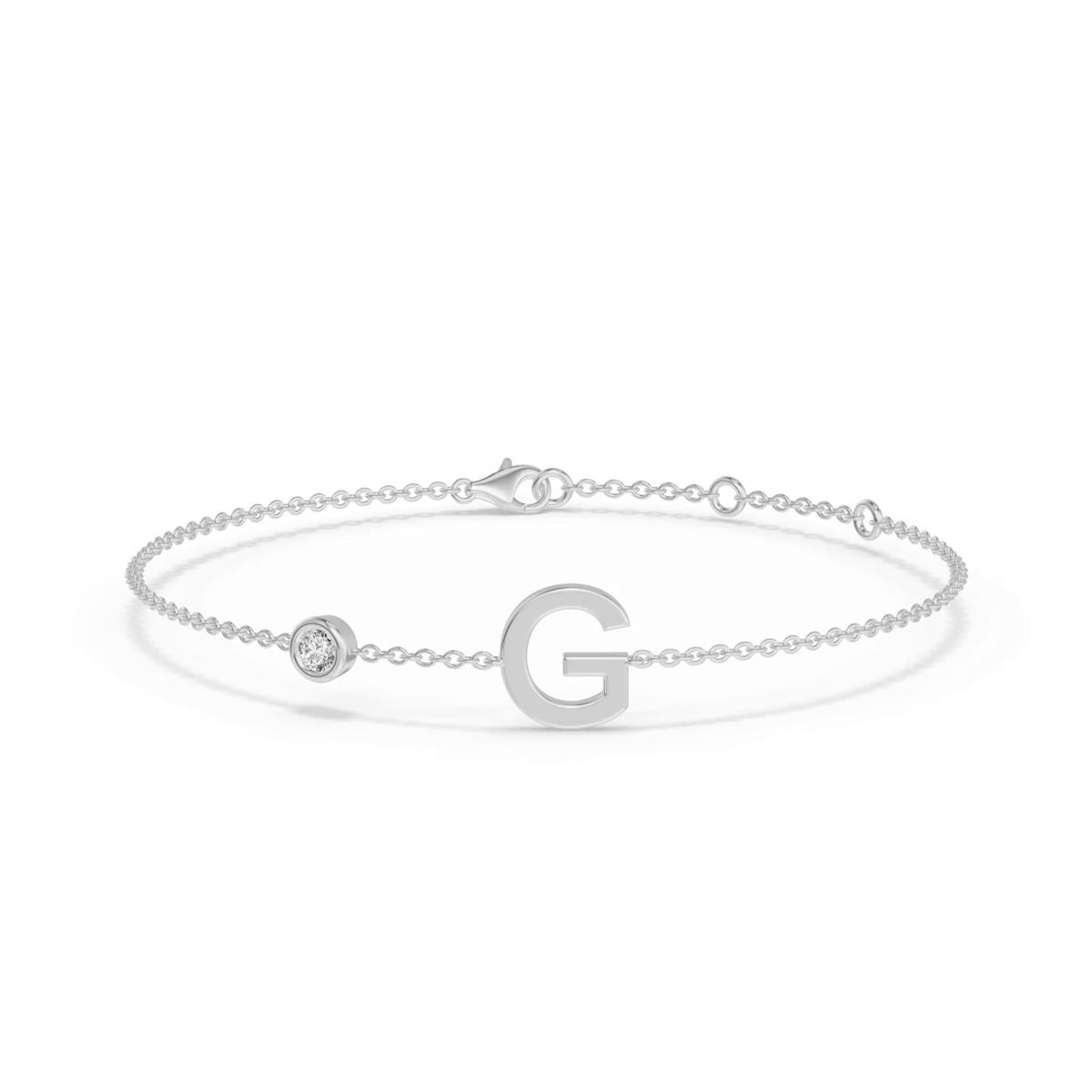 360 degree view of Bezel Lab Diamond Gold Initial Bracelet - G