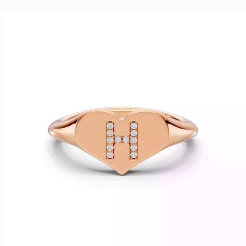 360 degree view of Heart Pavé Lab Diamond Initial Signet Ring - H