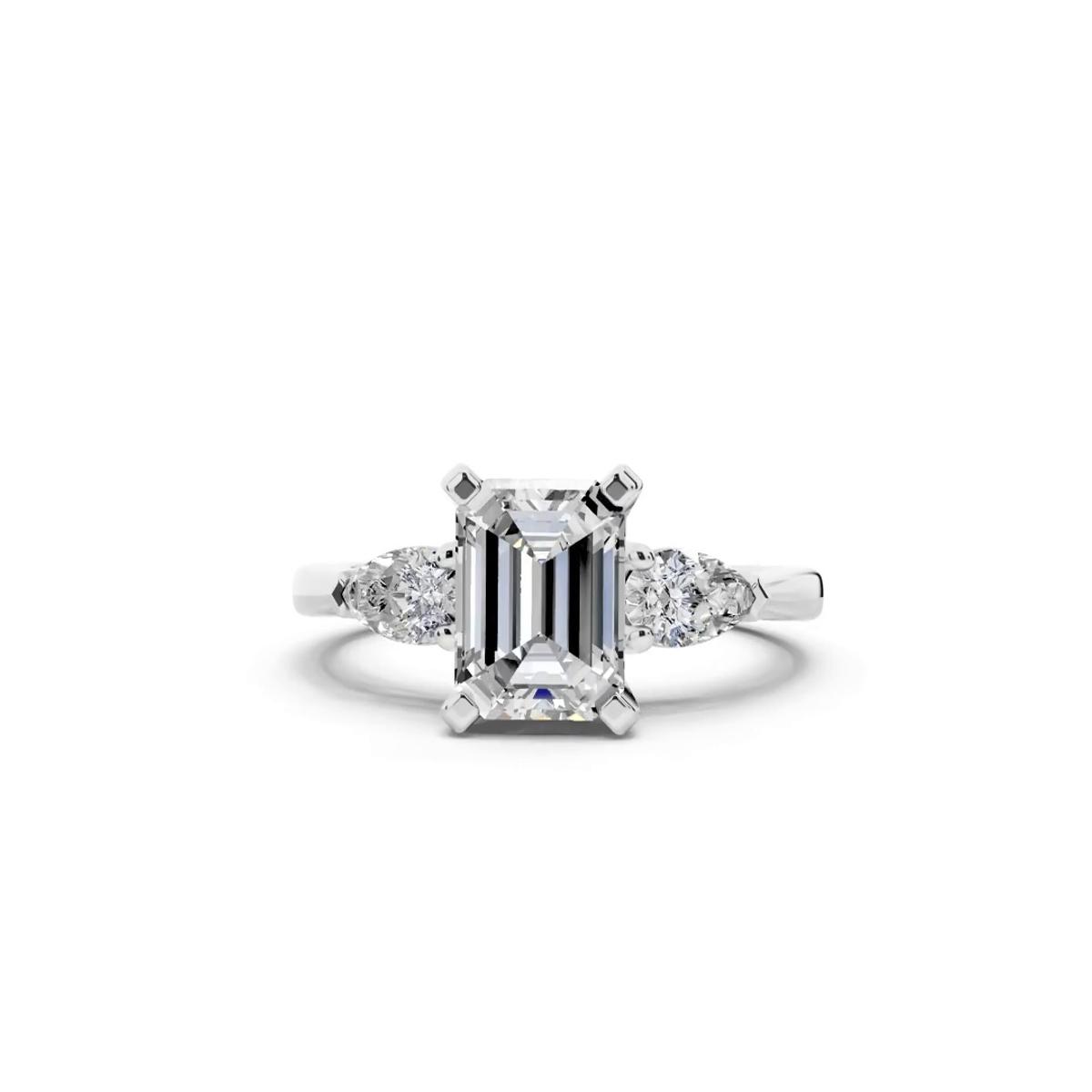 360 degree view of Madison Three-Stone Lab Pear Engagement Ring