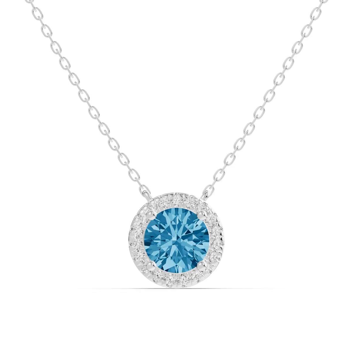 360 degree view of Round Blue Topaz Lab Diamond Halo Pendant