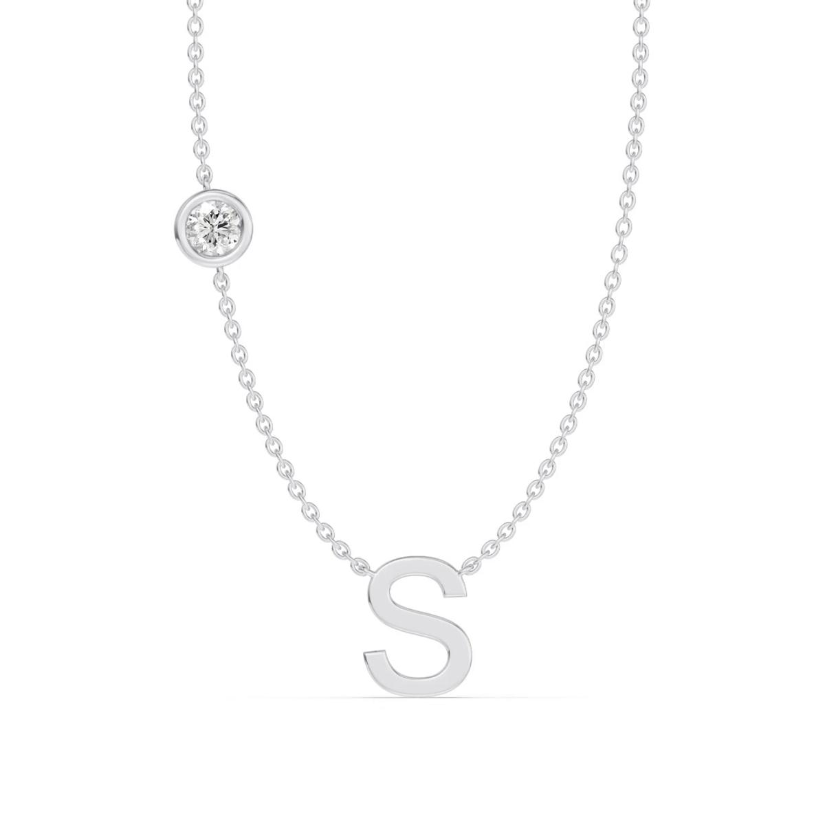 360 degree view of Bezel Lab Diamond Gold Initial Necklace - S