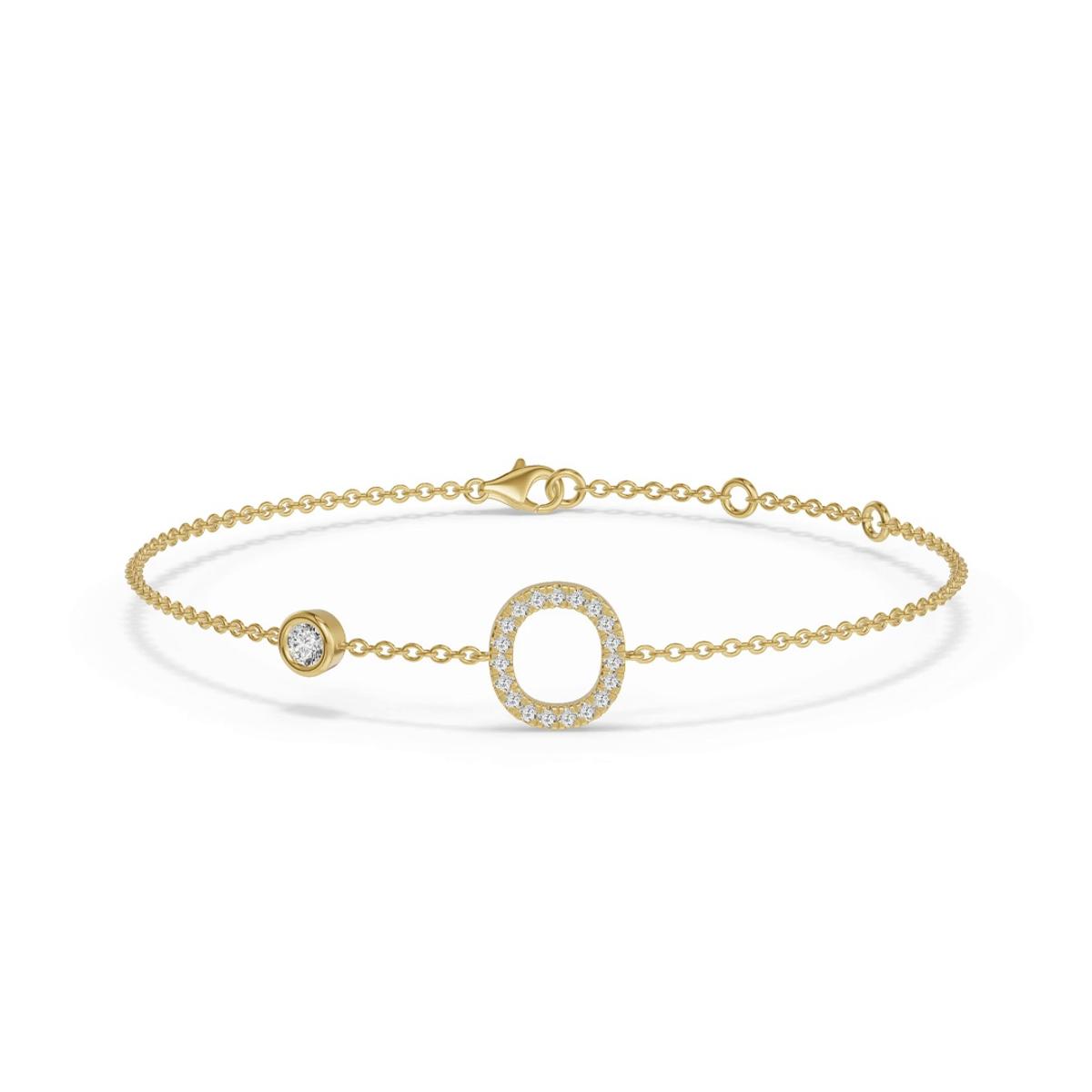 360 degree view of Bezel Diamond Pavé Initial Bracelet - O