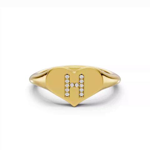 360 degree view of Heart Pavé Lab Diamond Initial Signet Ring - H