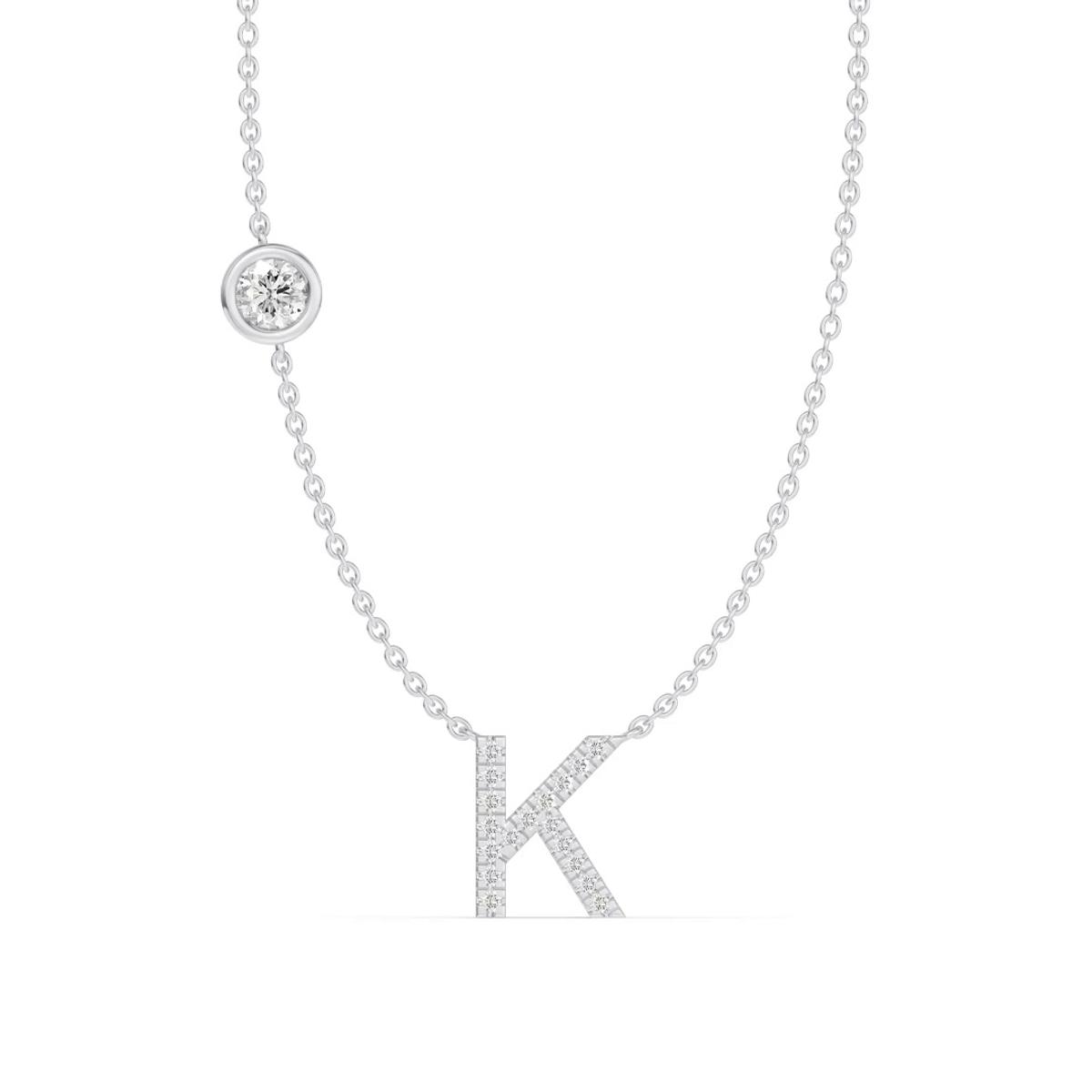 360 degree view of Bezel Diamond Pavé Initial Necklace - K