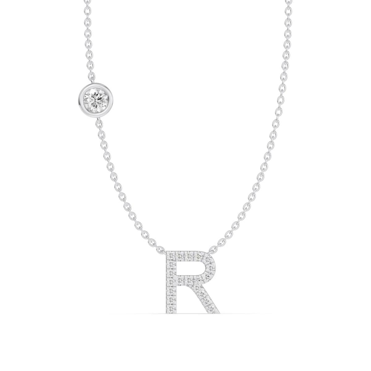 360 degree view of Bezel Lab Diamond Pavé Initial Necklace - R