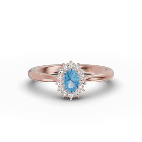 360 degree view of Iconic Oval Aquamarine & Diamond Halo Ring (6x4mm)