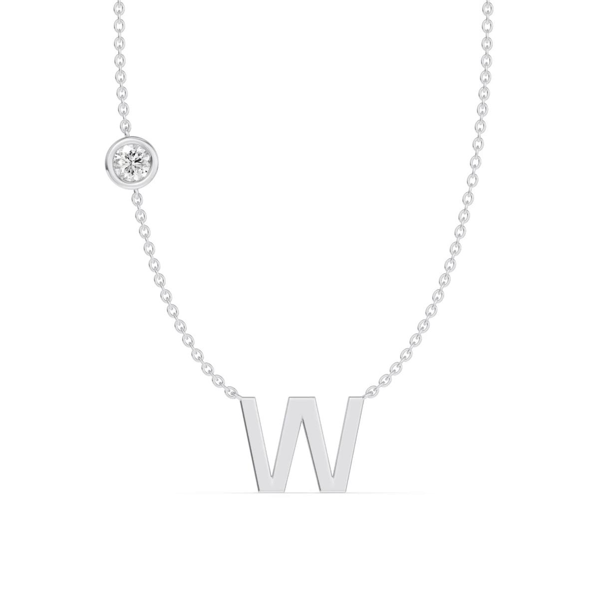 360 degree view of Bezel Diamond Gold Initial Necklace - W
