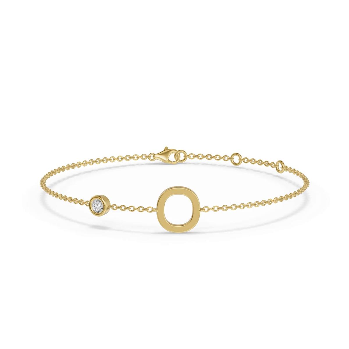 360 degree view of Bezel Lab Diamond Gold Initial Bracelet - O