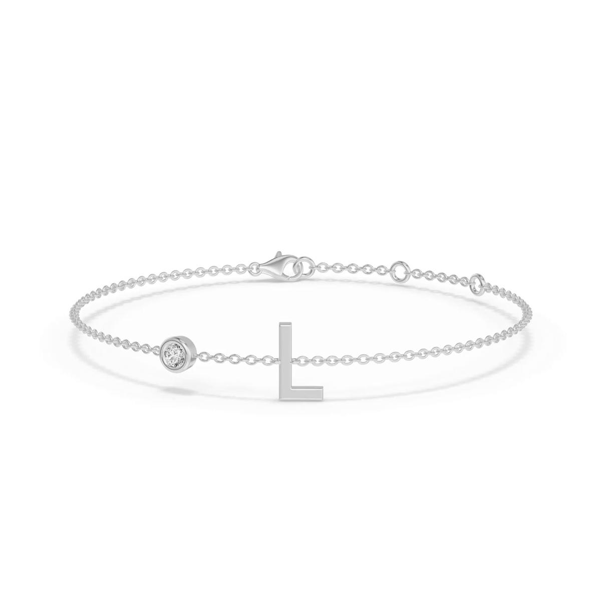 360 degree view of Bezel Lab Diamond Gold Initial Bracelet - L