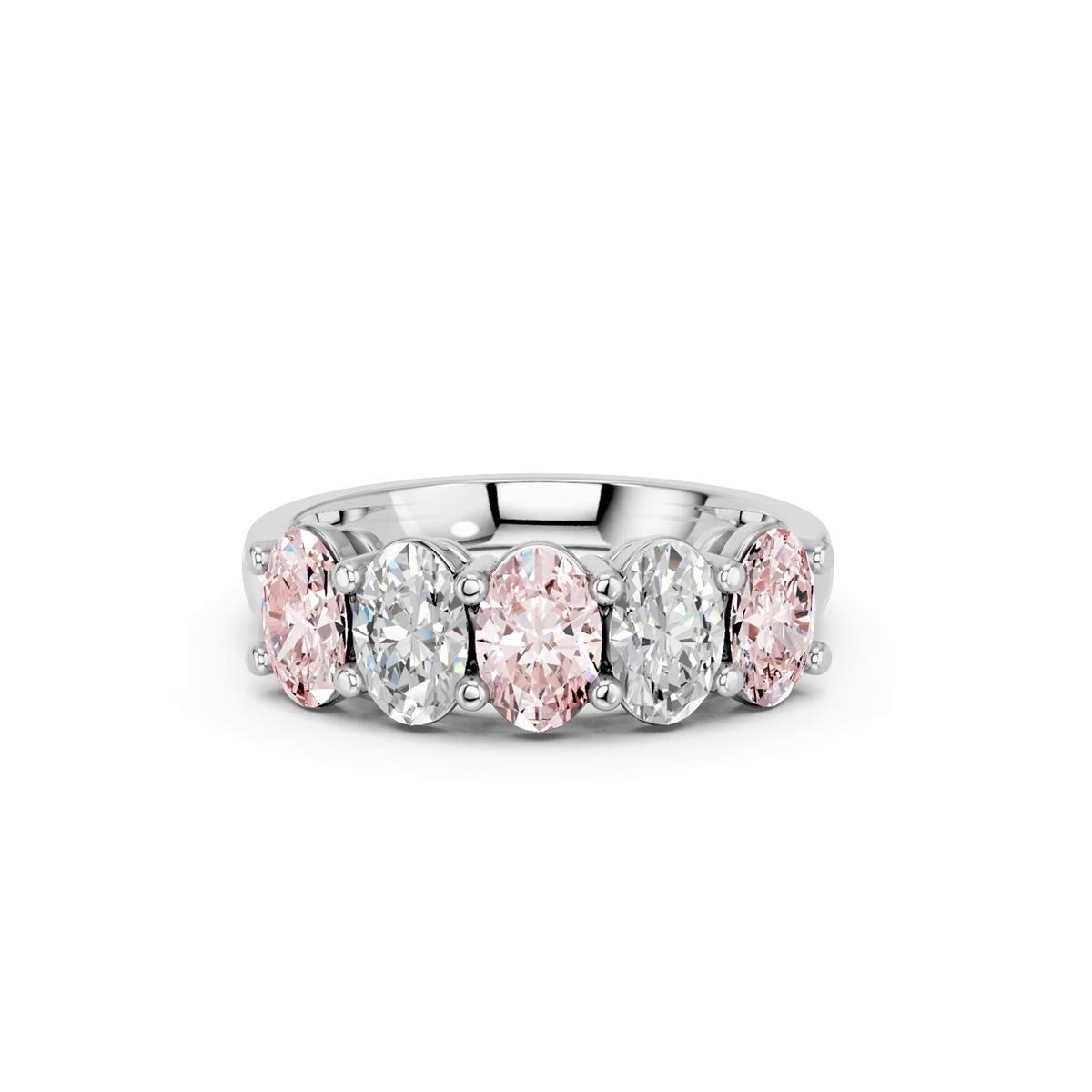 360 degree view of Pink & White Lab Diamond Five-Stone Oval Band (2 ct. tw.)