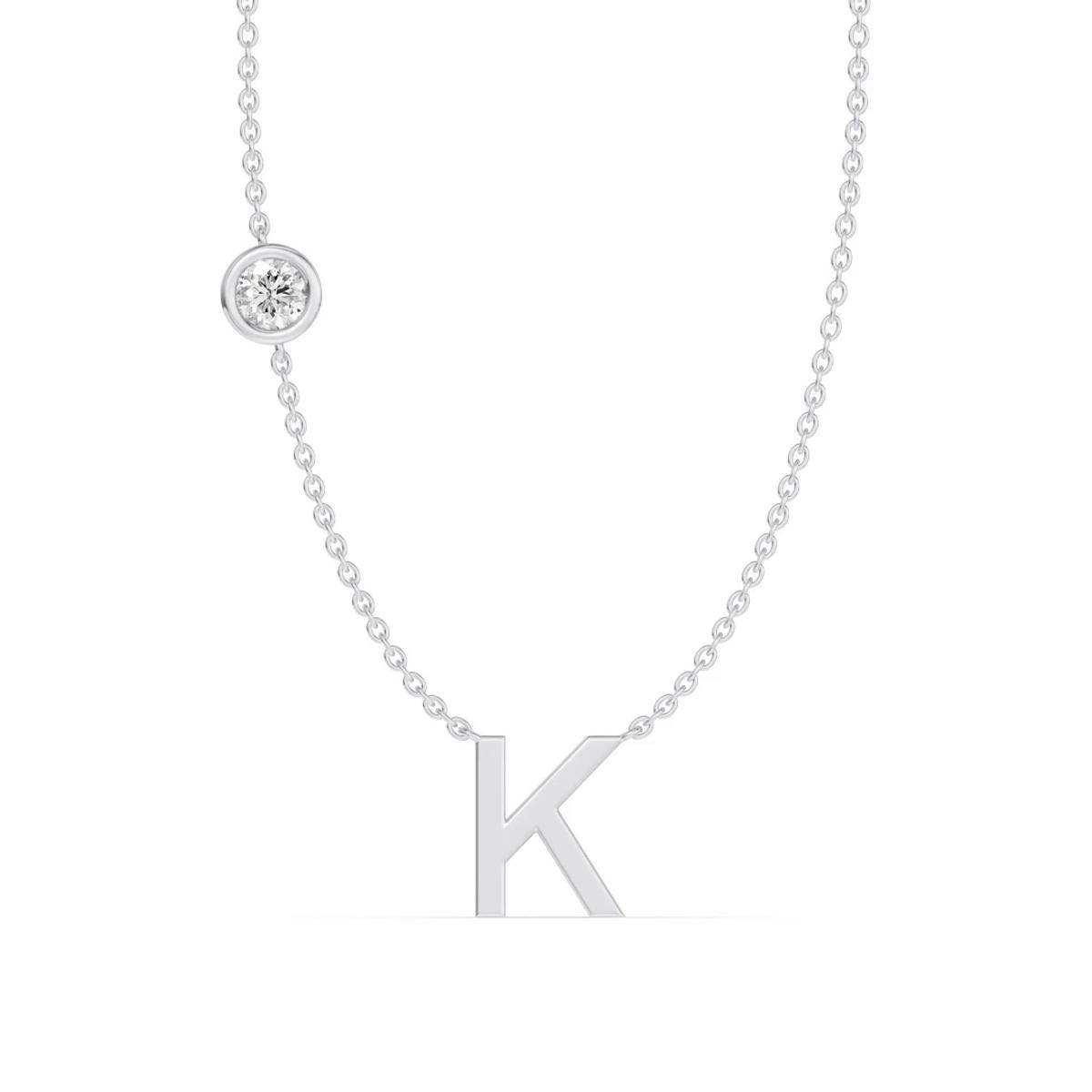 360 degree view of Bezel Lab Diamond Gold Initial Necklace - K