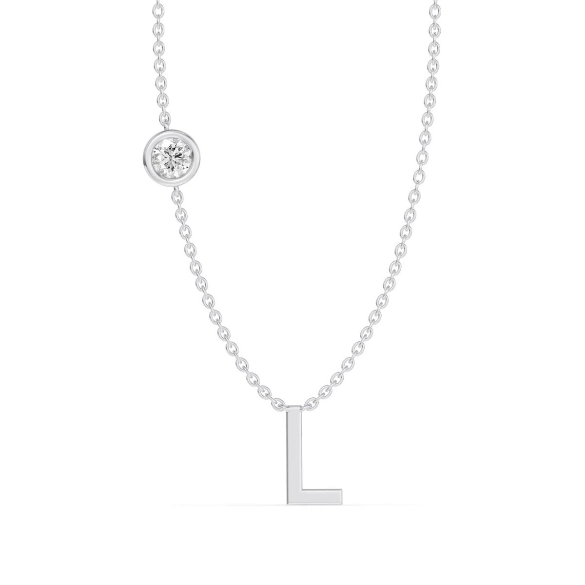 360 degree view of Bezel Lab Diamond Gold Initial Necklace - L