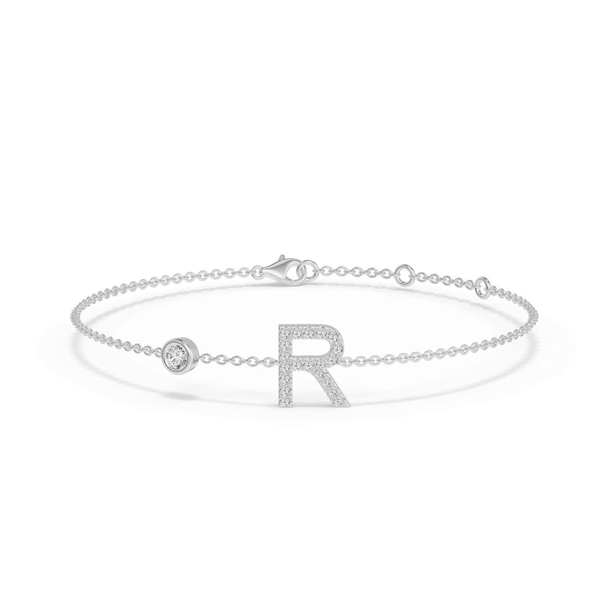 360 degree view of Bezel Diamond Pavé Initial Bracelet - R
