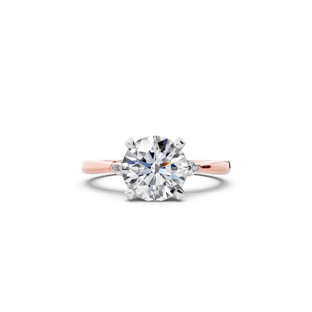 360 degree view of Madison Three-Stone Two-Tone Lab Pear Engagement Ring (.10 ct. tw.)