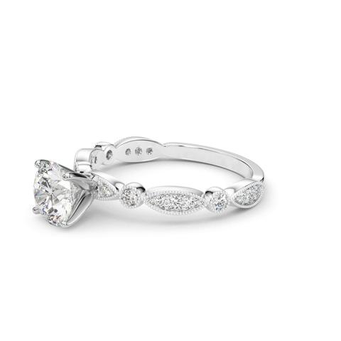 Clarice Vintage Style Engagement Ring - 14K White Gold