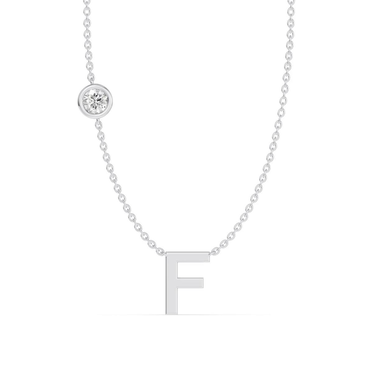360 degree view of Bezel Diamond Gold Initial Necklace - F