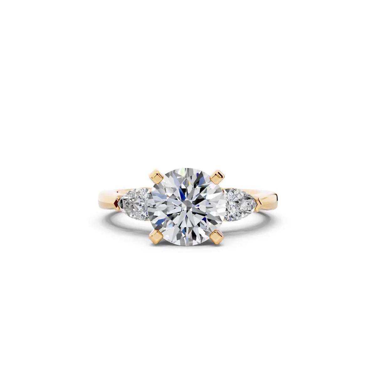 360 degree view of Madison Three-Stone Lab Pear Engagement Ring
