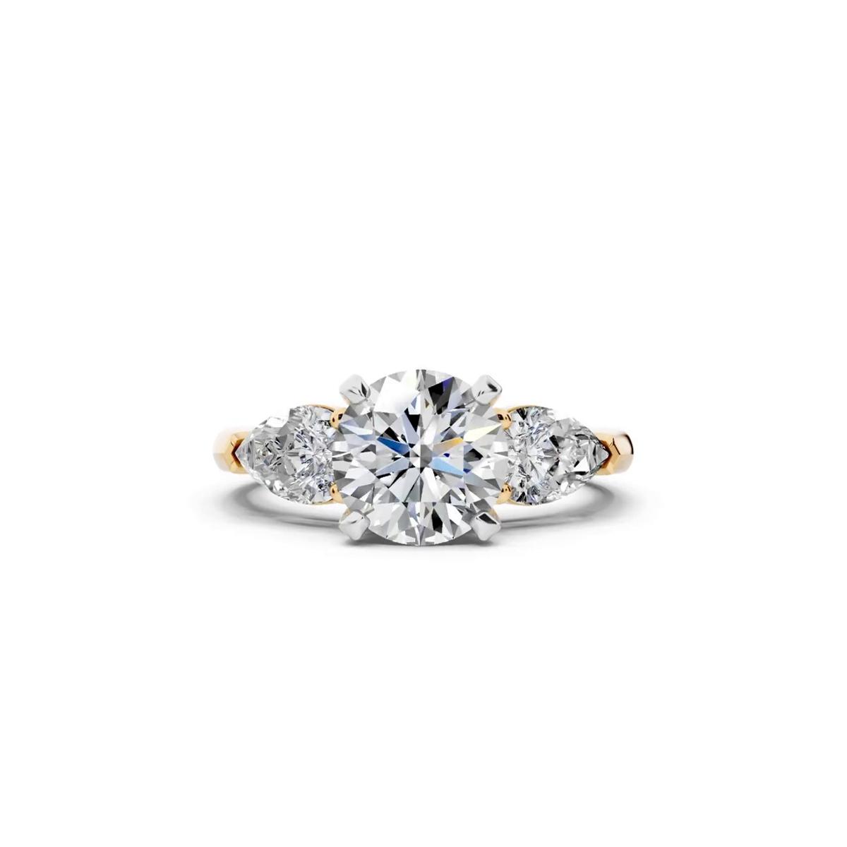 360 degree view of Madison Three-Stone Two-Tone Lab Pear Engagement Ring (1.00 ct. tw.)