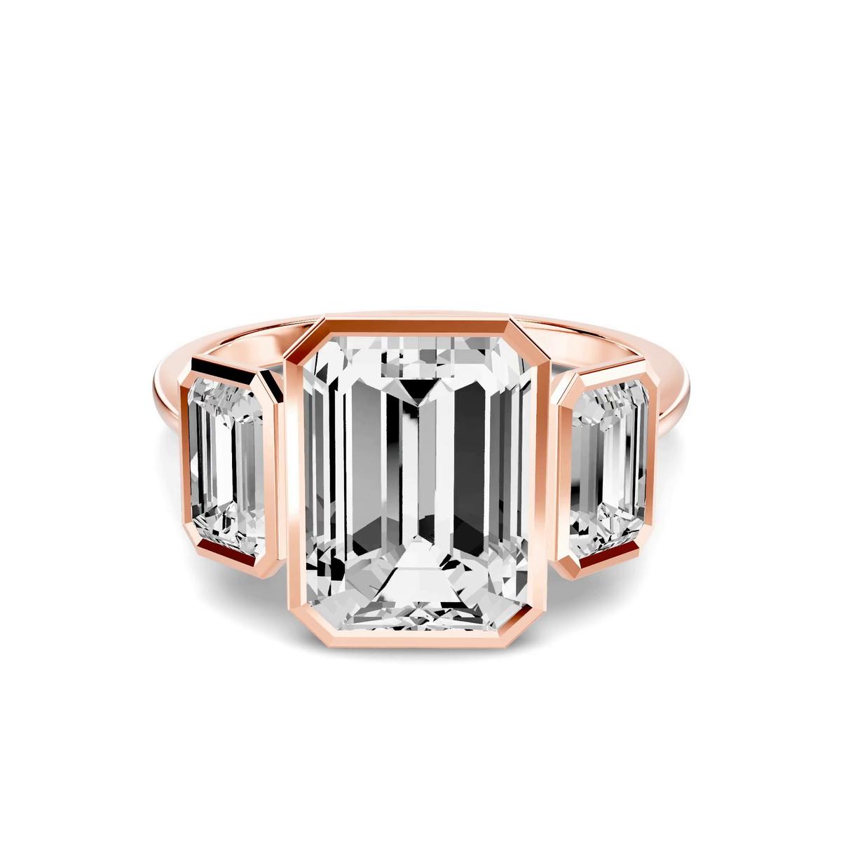360 degree view of Montero Emerald-Cut Bezel Three-Stone Lab Diamond Engagement Ring (1.00 ct. tw.)