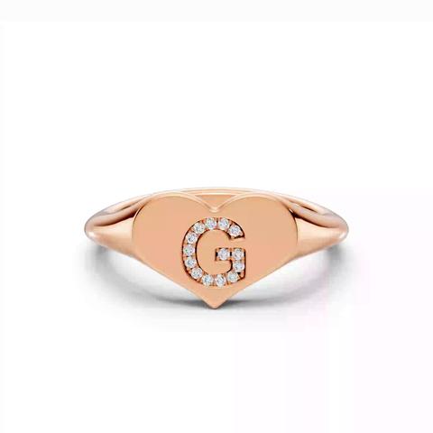 360 degree view of Heart Pavé Diamond Initial Signet Ring - G
