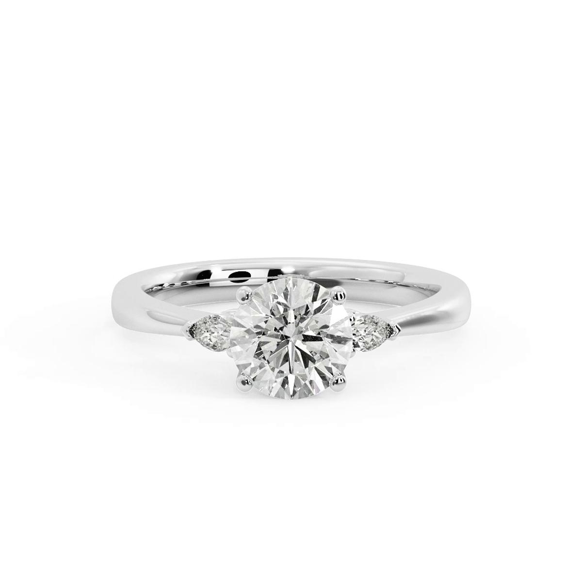 360 degree view of Mira Pear Lab Diamond Three-Stone Engagement Ring