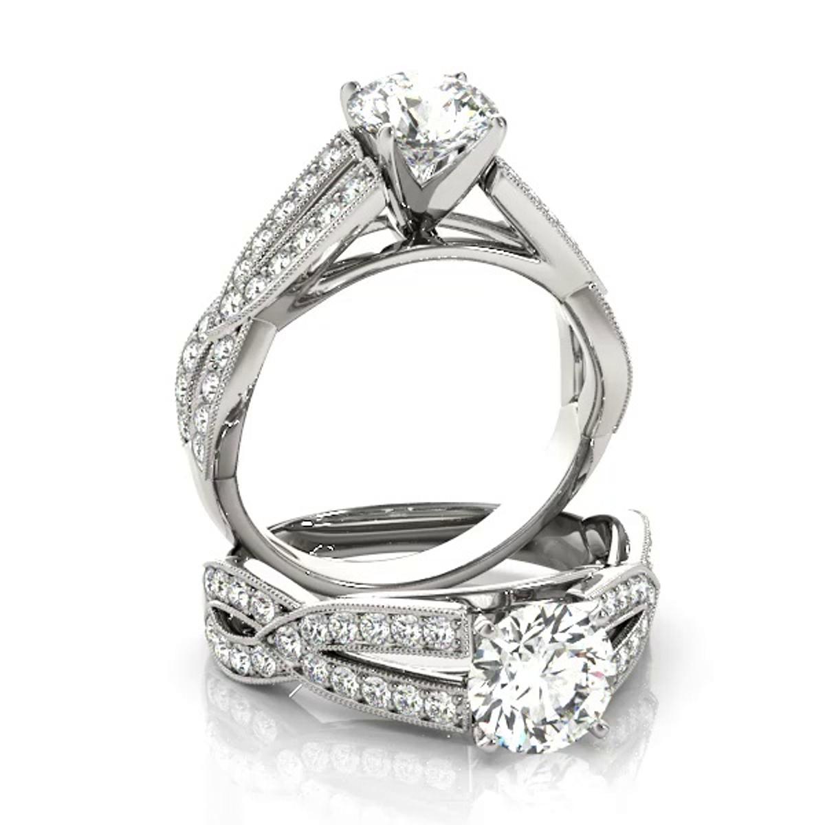 360 degree view of Allie Vintage Inspired 2 Row Diamond Engagement Ring