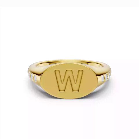 360 degree view of Initial Signet Lab Diamond Accent Ring - W