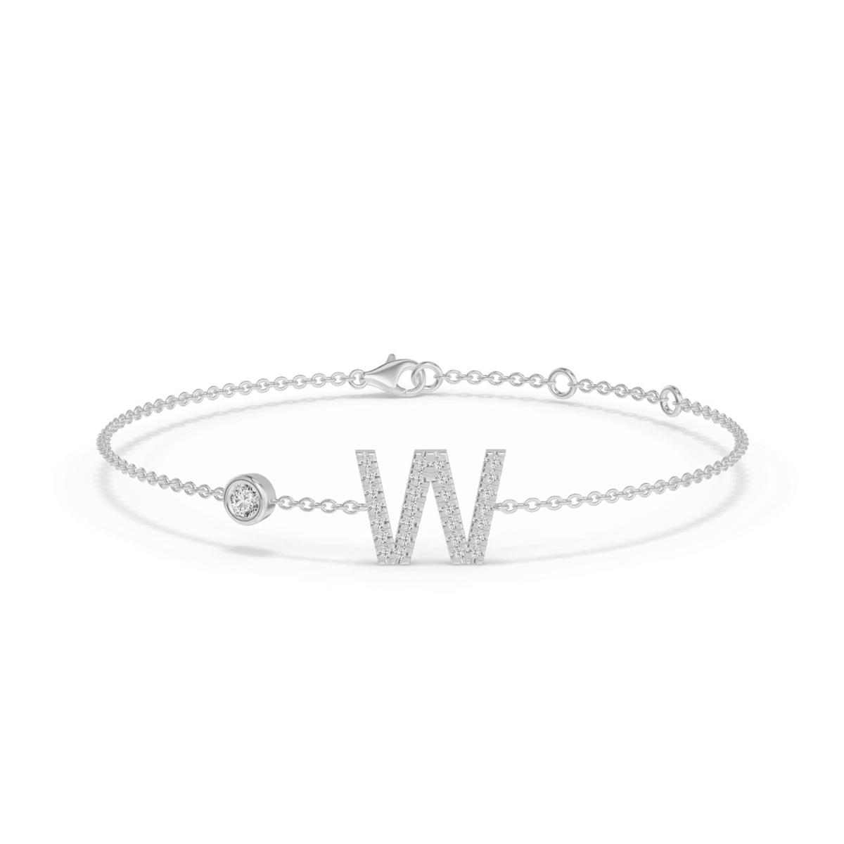 360 degree view of Bezel Diamond Pavé Initial Bracelet - W