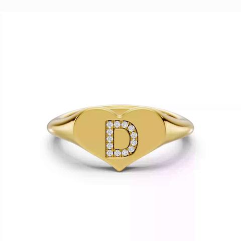 360 degree view of Heart Pavé Lab Diamond Initial Signet Ring - D