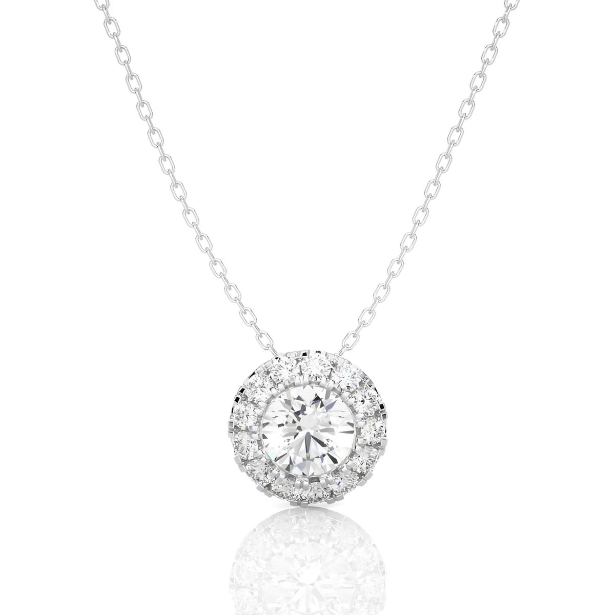 360 degree view of Round Lab Diamond Halo Necklace
