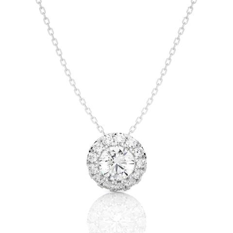 360 degree view of Round Lab Diamond Halo Necklace