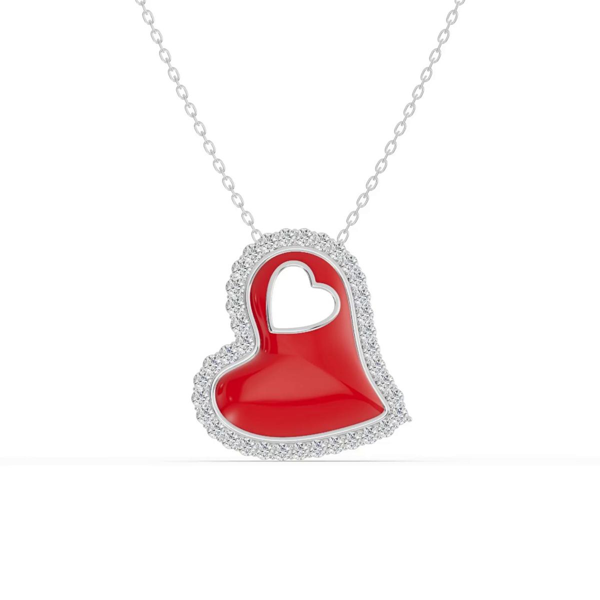 360 degree view of Cherish Red Pavé Heart Necklace