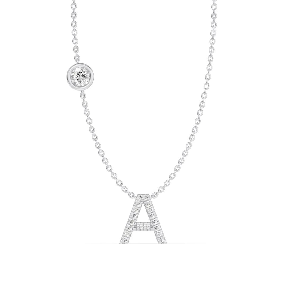 360 degree view of Bezel Lab Diamond Pavé Initial Necklace - A
