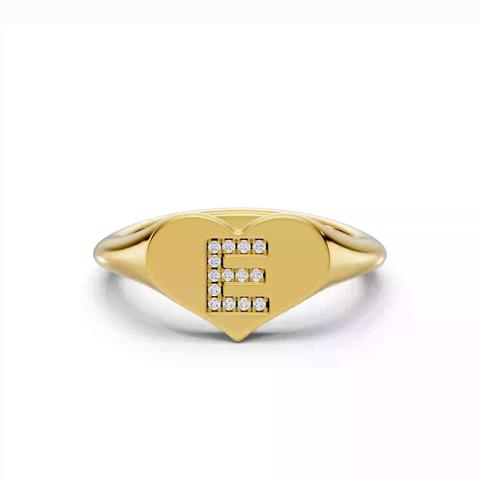 360 degree view of Heart Pavé Lab Diamond Initial Signet Ring - E