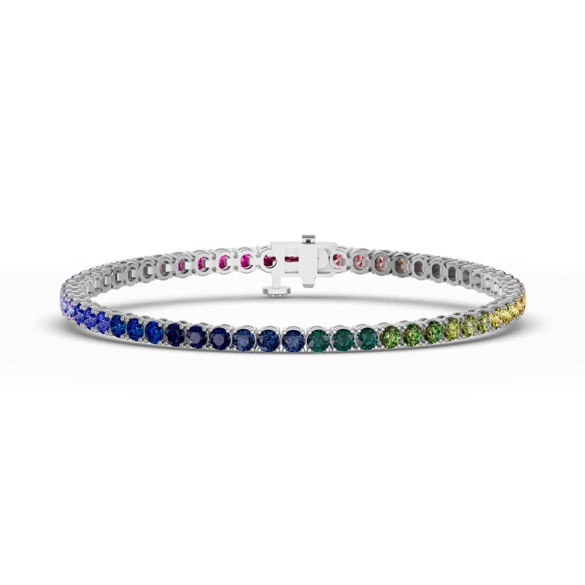 360 degree view of Rainbow Sapphire Silver Tennis Bracelet (7 ct. tw.)