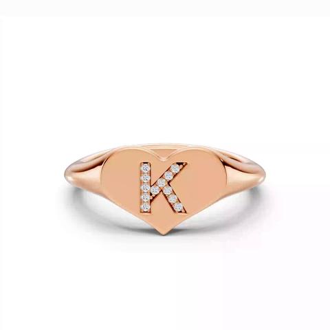 360 degree view of Heart Pavé Diamond Initial Signet Ring - K
