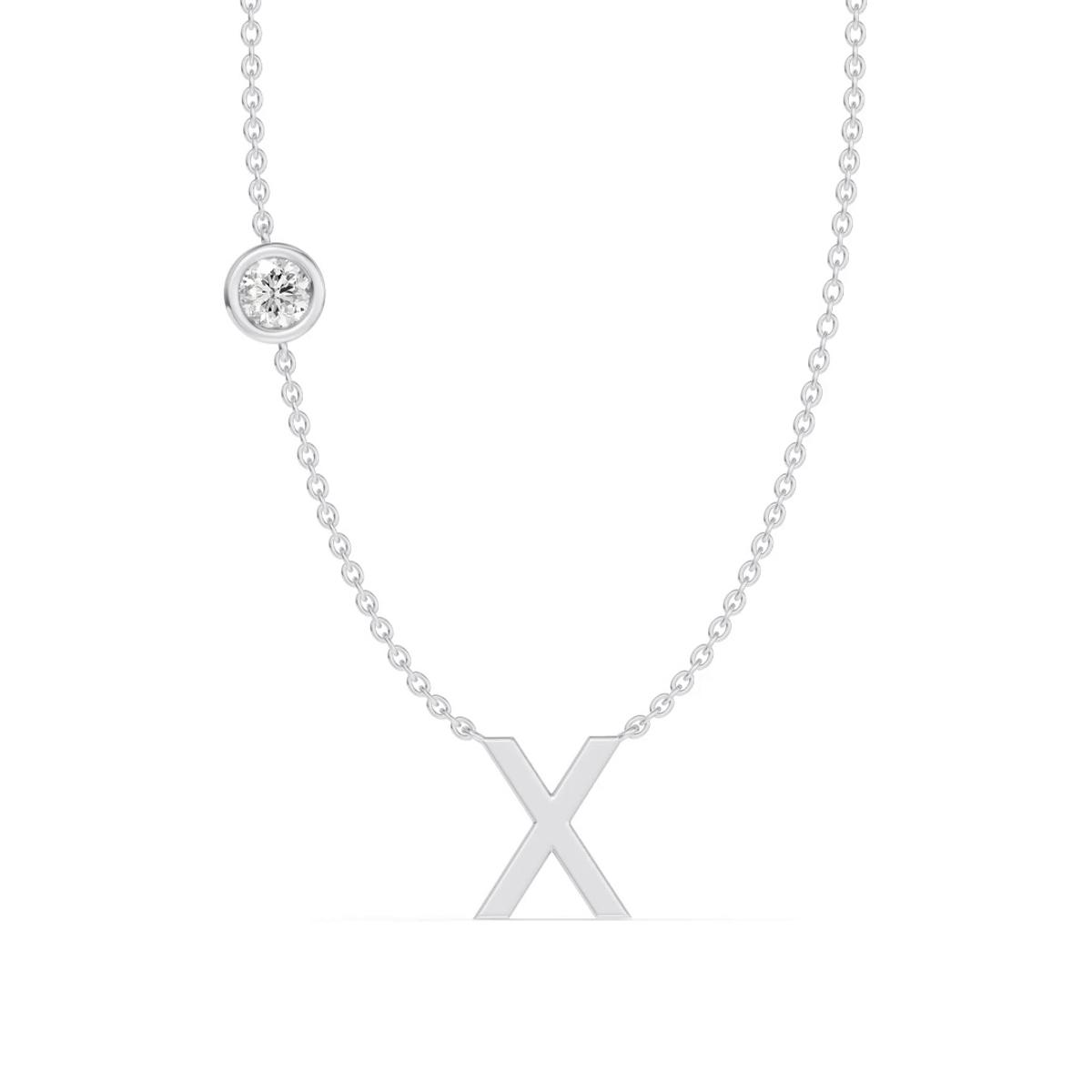 360 degree view of Bezel Diamond Gold Initial Necklace - X