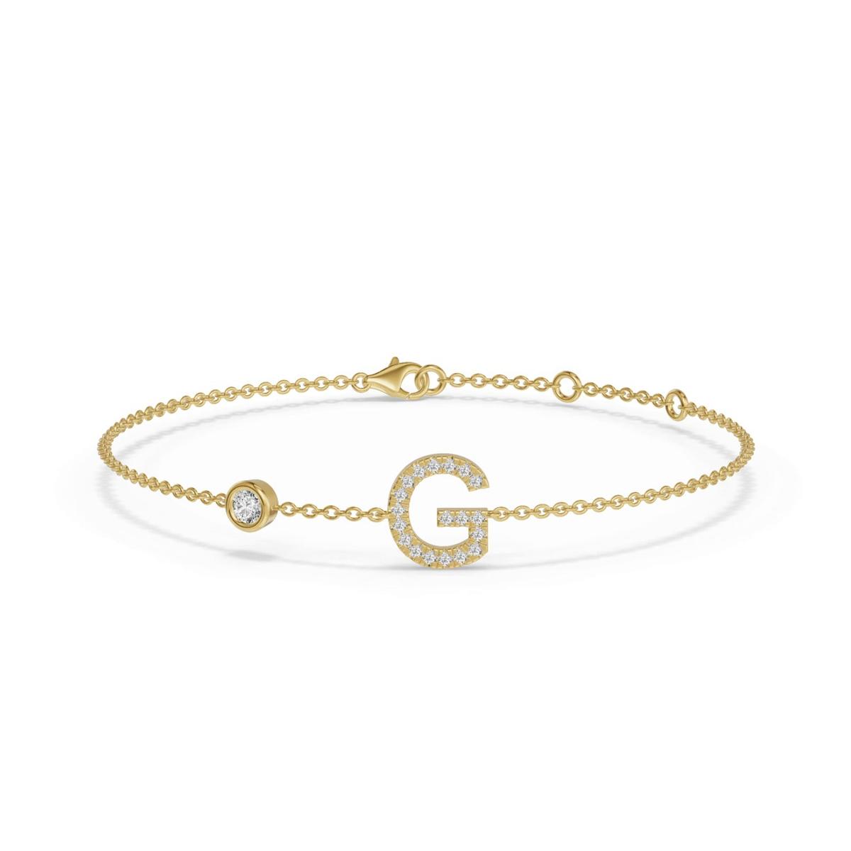 360 degree view of Bezel Diamond Pavé Initial Bracelet - G