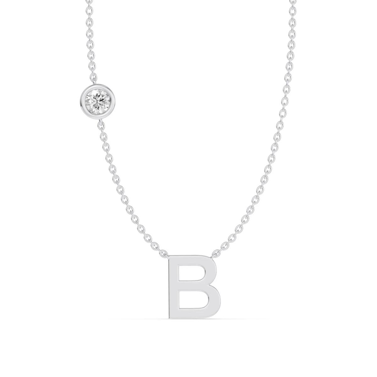 360 degree view of Bezel Lab Diamond Gold Initial Necklace - B