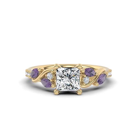 360 degree view of Hayden Curved Vine Amethyst And Lab Diamond Engagement Ring